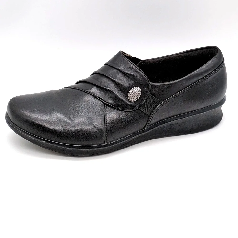 Clarks Collection Shoes Womens Black 8 Leather Loafers Stretch Comfort‎ 21951